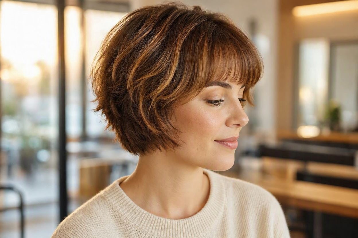 Caramel Highlights for Soft Contrast and Brightness 12 Marvelous Color Ideas for Women with Short Hair - 6
