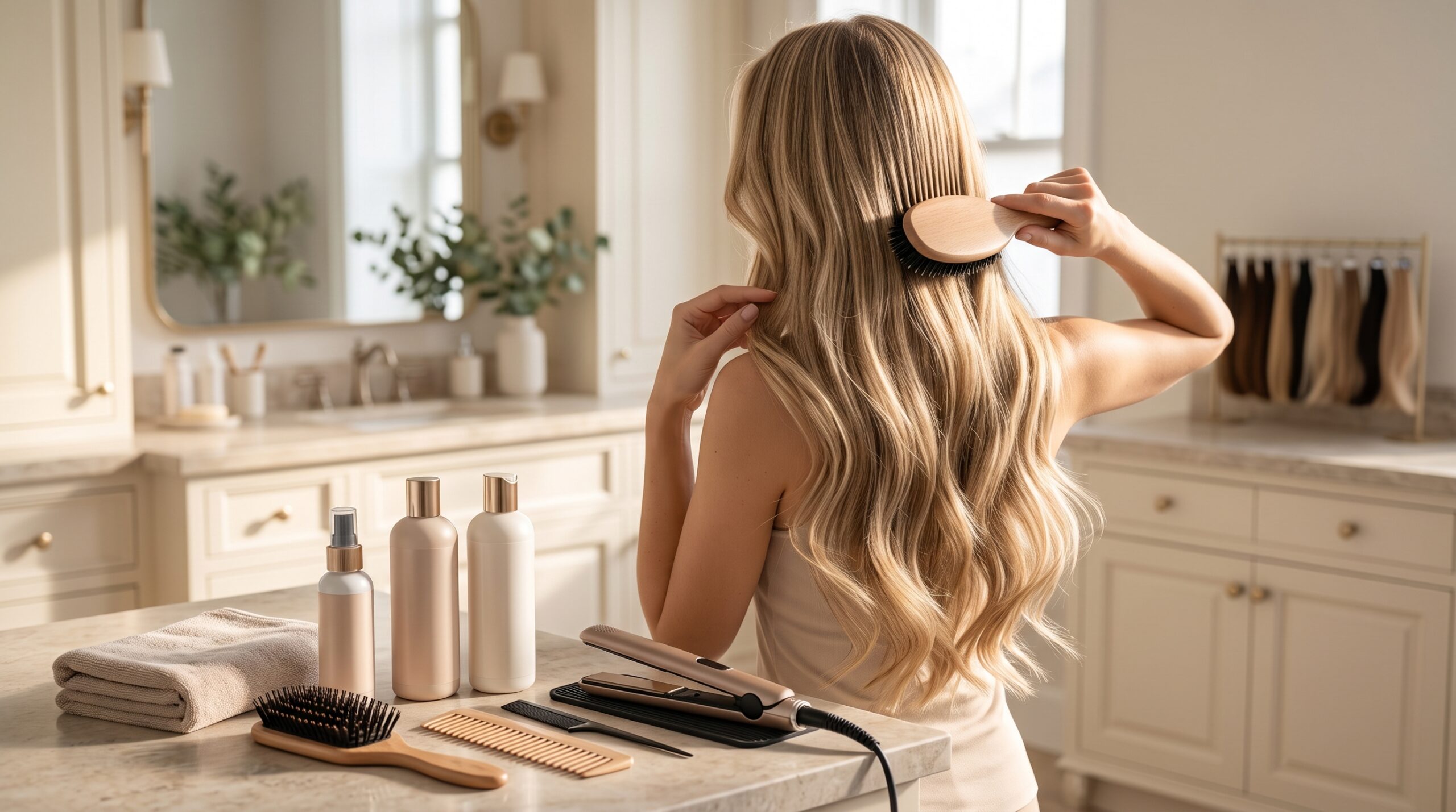 Essential Tape Hair Extensions Tips for a Natural Look and Easy Care 6 Caring for Tape In Extensions — Brushing Washing and Heat Protection scaled Essential Tape Hair Extensions Tips for a Natural Look and Easy Care - 6