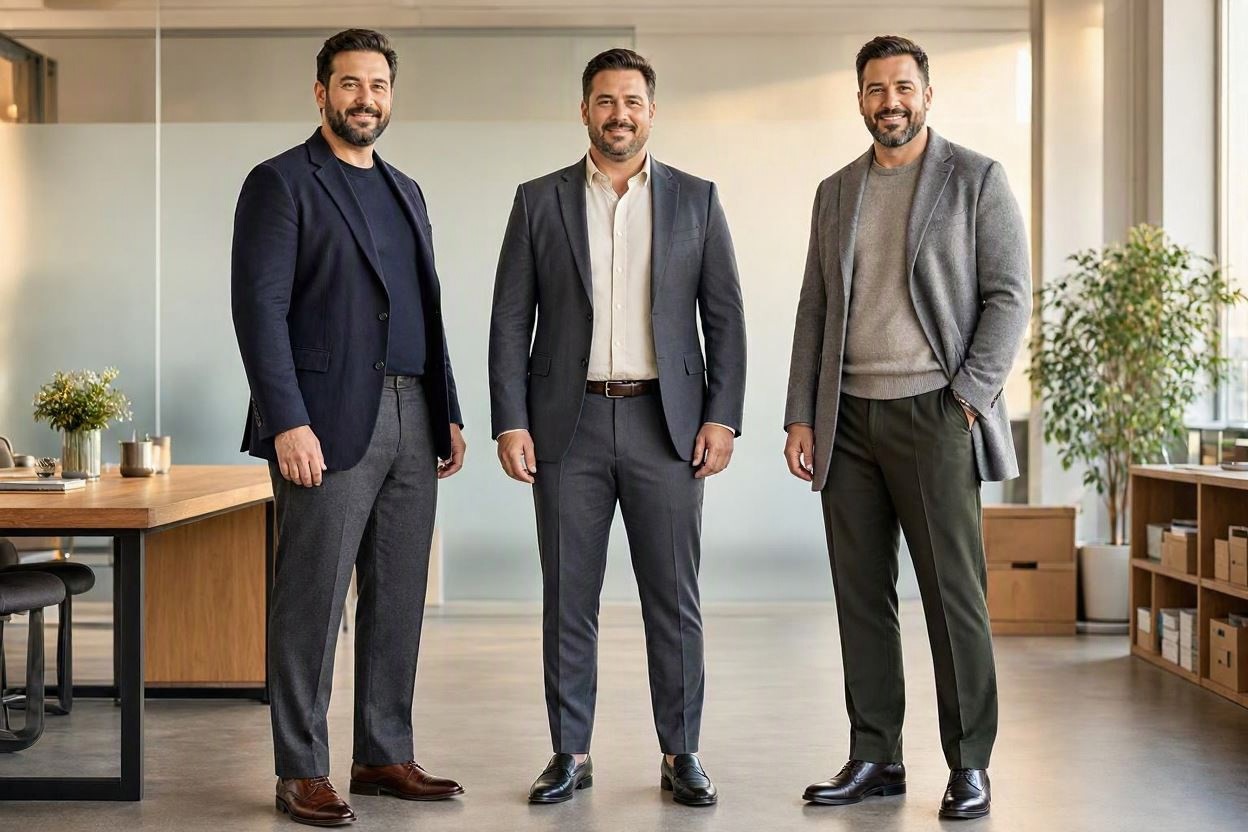 10 Fashion Tips for Plus-Size Men to Wear in Office 4 Choose Trousers with the Right Rise and Leg Shape 10 Fashion Tips for Plus-Size Men to Wear in Office - 4