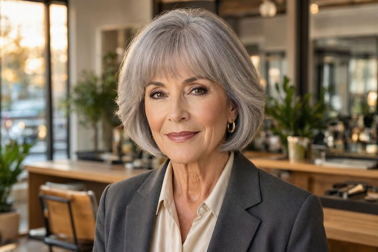 Classic Gray Bob With Soft Bangs 15 Beautiful Gray Hairstyles that Suit All Women Over 50 - 4