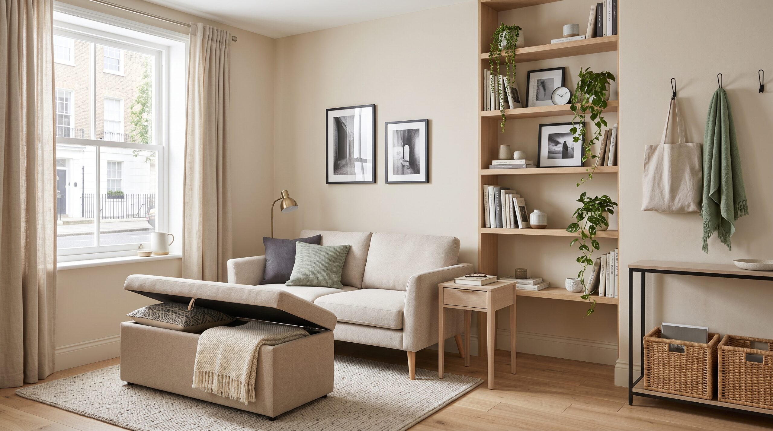 8 Space-Saving Living Room Ideas for Small Apartments 2 Double Duty Furniture and Vertical Storage scaled 8 Space-Saving Living Room Ideas for Small Apartments - 2 Living Room Ideas