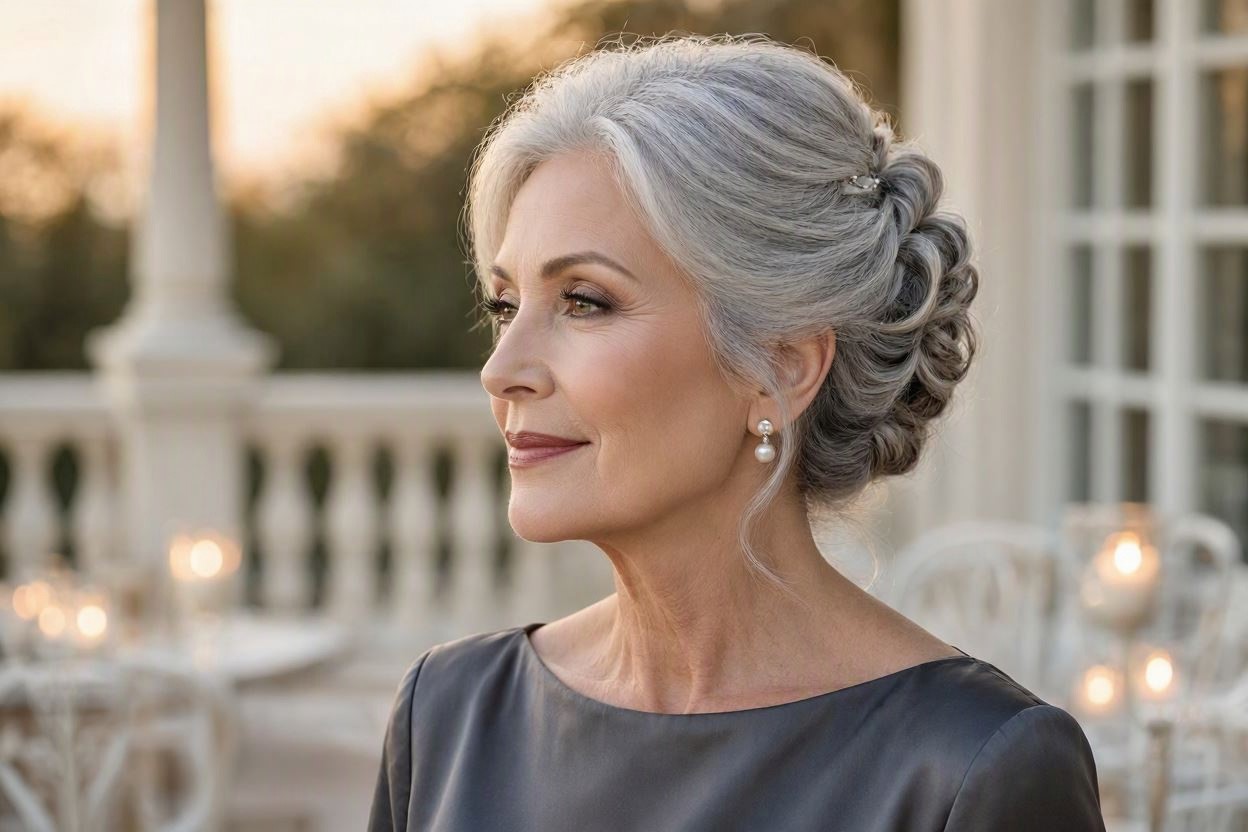Elegant Gray Updo for Special Occasions 15 Beautiful Gray Hairstyles that Suit All Women Over 50 - 17
