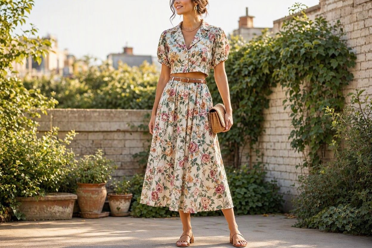 15 Breathtaking Floral Outfit Ideas for All Seasons 17 Floral Co Ord Set with Minimal Accessories 15 Breathtaking Floral Outfit Ideas for All Seasons - 17