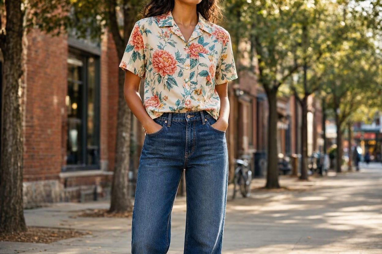 15 Breathtaking Floral Outfit Ideas for All Seasons 10 Floral Shirt with Straight Leg Jeans 15 Breathtaking Floral Outfit Ideas for All Seasons - 10