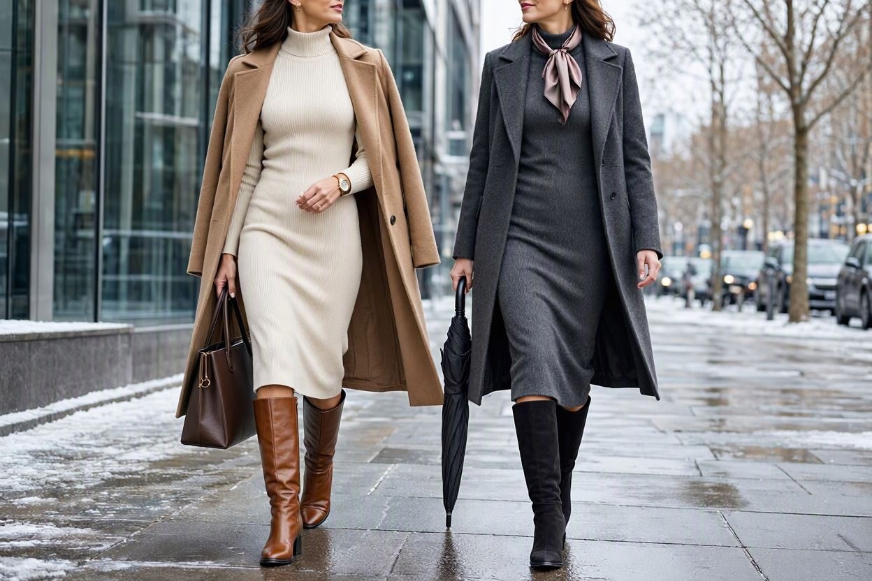 14 Elegant Winter Outfit Ideas for Business Women 4 Knit Midi Dress with Knee High Boots 14 Elegant Winter Outfit Ideas for Business Women - 4