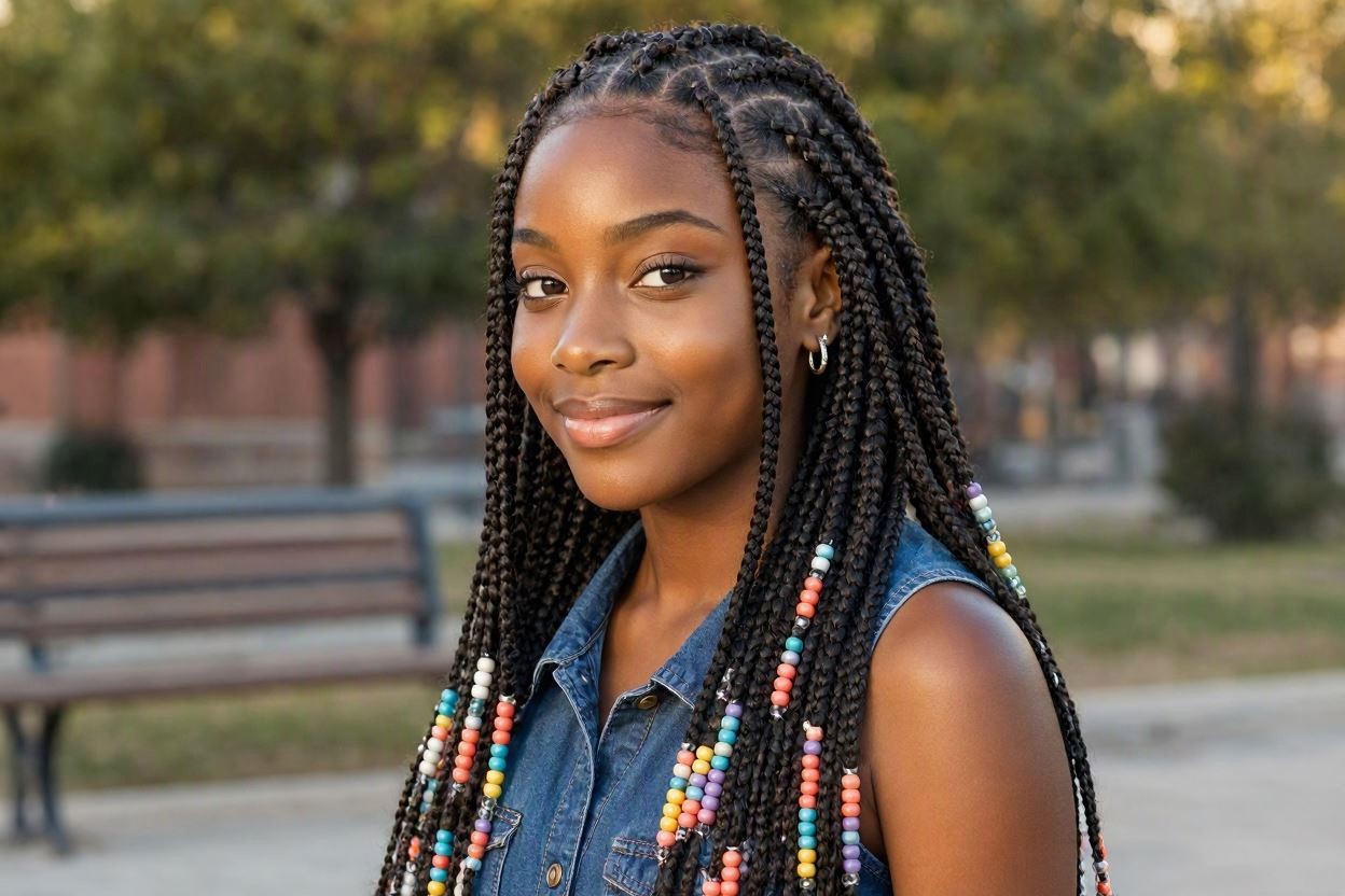 Knotless Braids with Colorful Beads Top 10 Cutest Hairstyles for Black Girls - 2 cute hairstyles for black girls