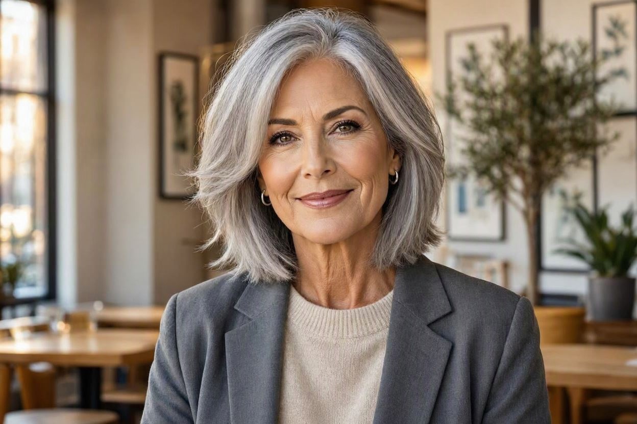 Layered Silver Bob for Added Movement 15 Beautiful Gray Hairstyles that Suit All Women Over 50 - 5