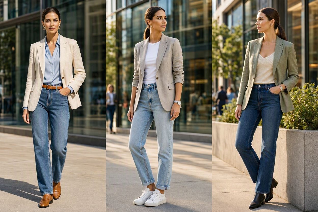 15 Stylish Work Outfit Ideas for Spring & Summer 9 Lightweight Blazer with Straight Leg Jeans 15 Stylish Work Outfit Ideas for Spring & Summer - 9