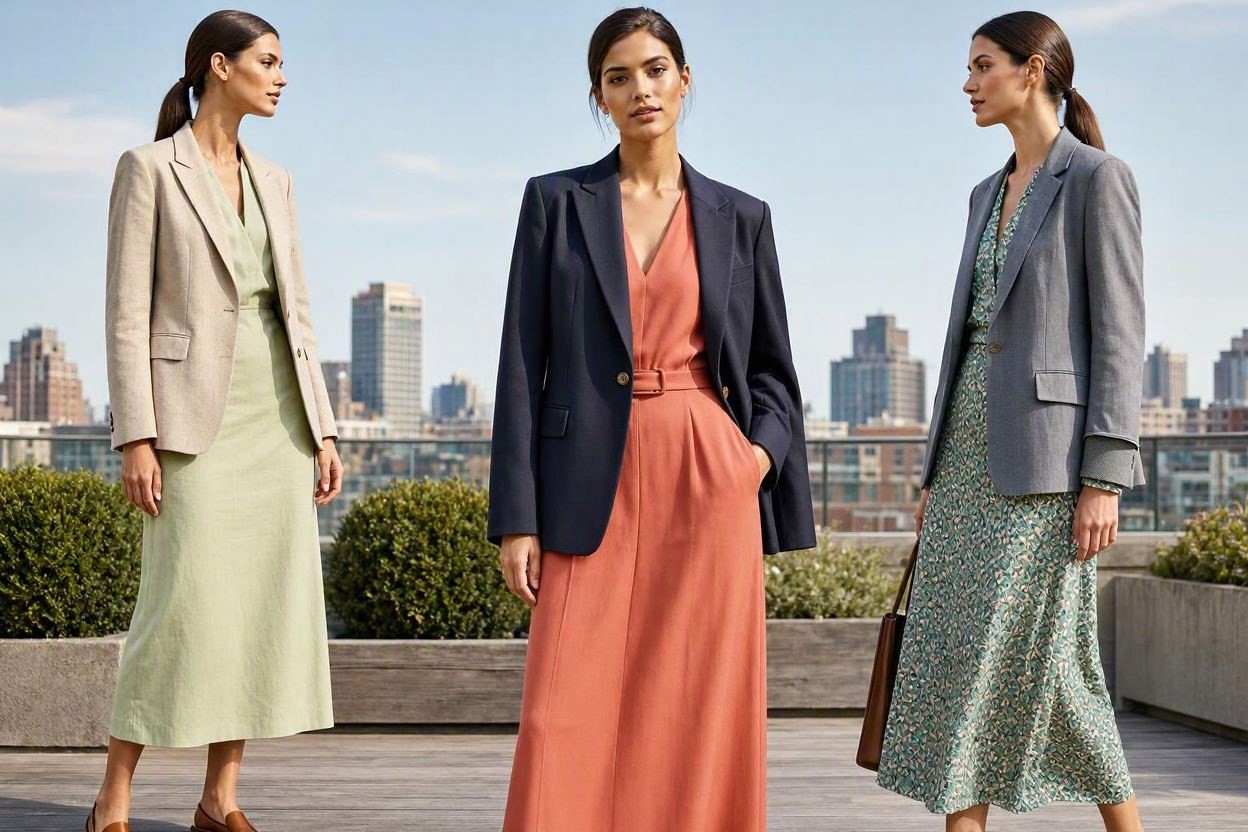 15 Stylish Work Outfit Ideas for Spring & Summer 4 Midi Dress with a Structured Blazer 15 Stylish Work Outfit Ideas for Spring & Summer - 4