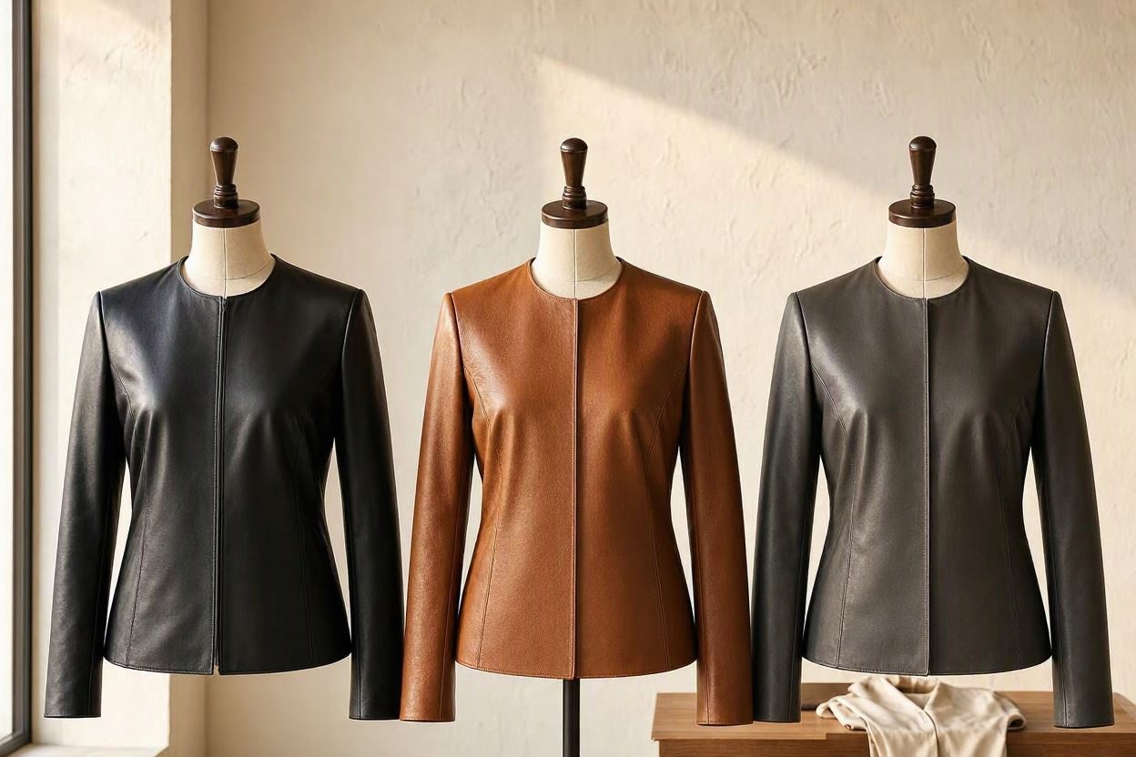 Minimal Collarless Leather Jackets for Polished Outfits 10 Most Stylish Leather Jacket Trends for Women - 9 leather jackets