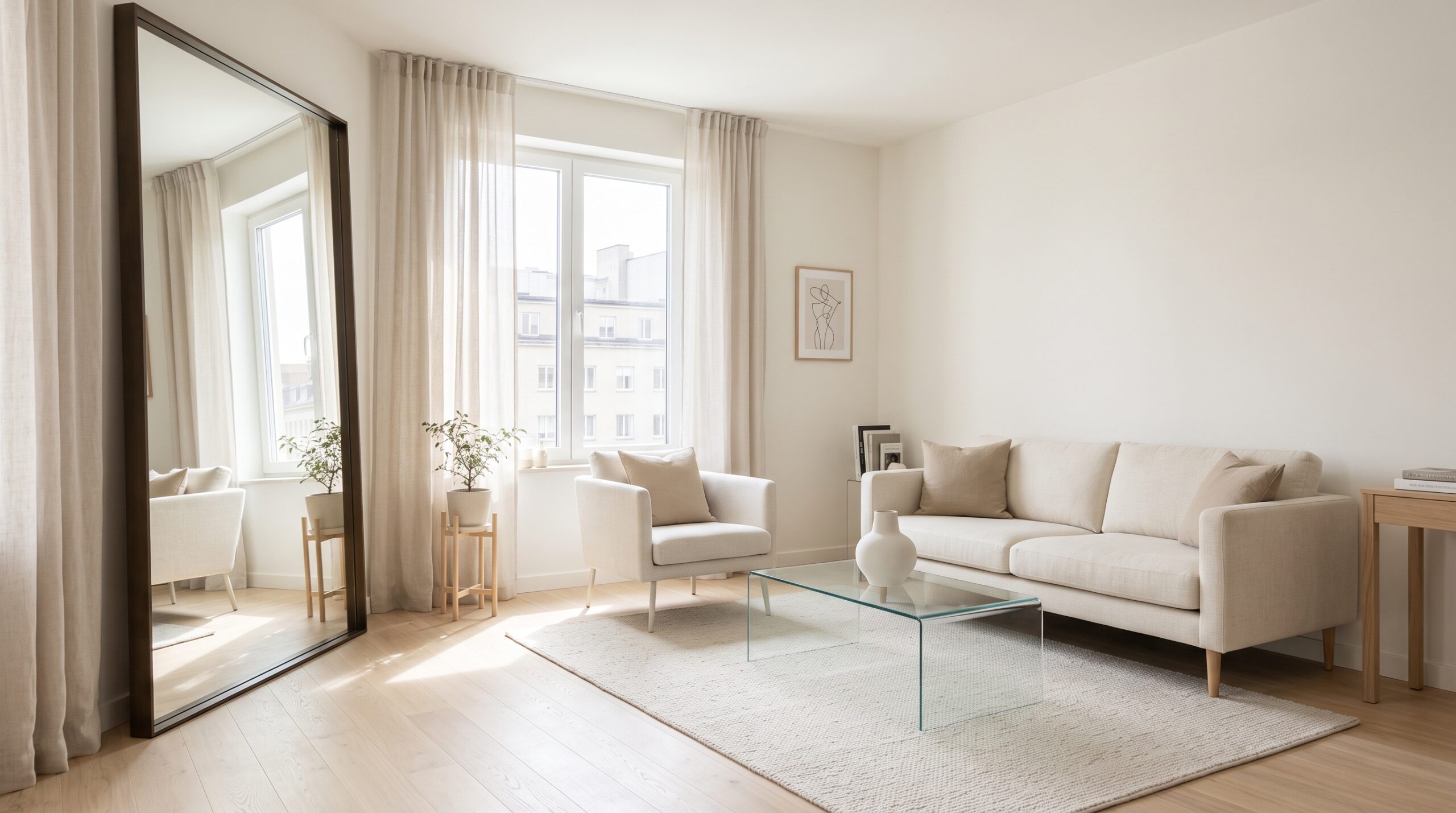 8 Space-Saving Living Room Ideas for Small Apartments 4 Mirrors Light and Leggy Furniture — Creating Visual Space scaled 8 Space-Saving Living Room Ideas for Small Apartments - 3 Living Room Ideas