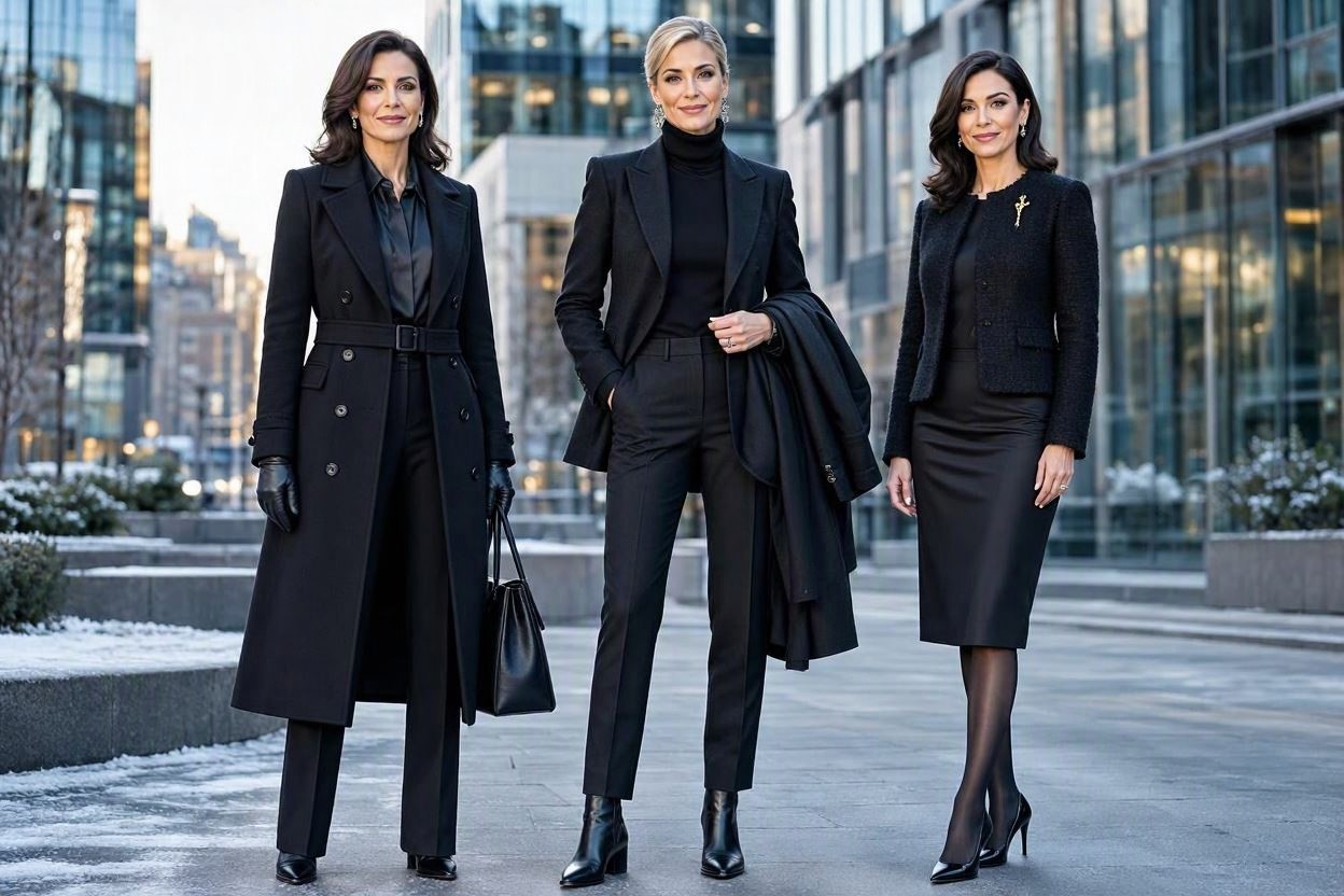 14 Elegant Winter Outfit Ideas for Business Women 5 Monochromatic Black Suit for a Powerful Look 14 Elegant Winter Outfit Ideas for Business Women - 5