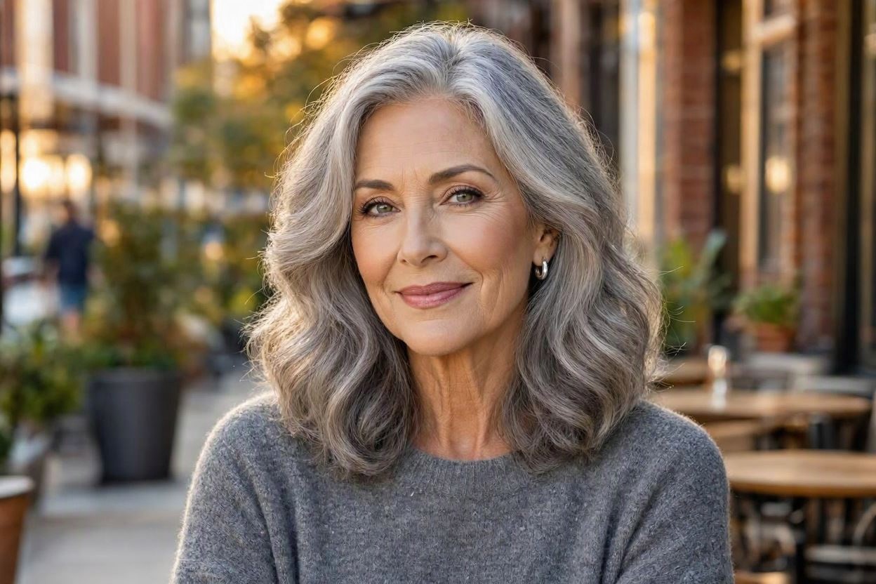 Shoulder Length Gray Waves 15 Beautiful Gray Hairstyles that Suit All Women Over 50 - 16