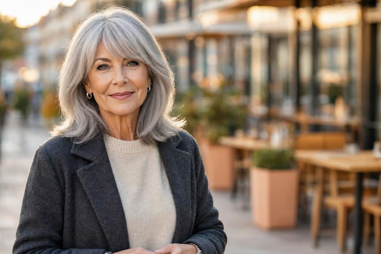 Silver Hair With Side Swept Bangs 15 Beautiful Gray Hairstyles that Suit All Women Over 50 - 13