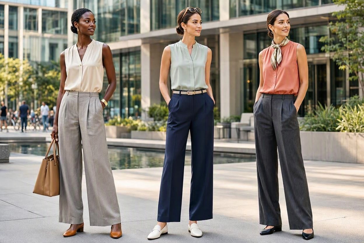 15 Stylish Work Outfit Ideas for Spring & Summer 10 Sleeveless Blouse with Wide Leg Pants 15 Stylish Work Outfit Ideas for Spring & Summer - 10