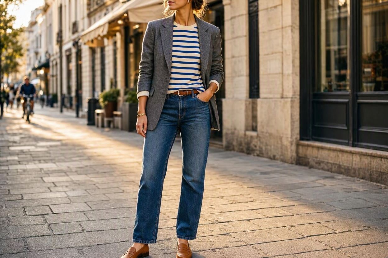 10 Elegant Striped Outfit Ideas and Ways to Wear Stripes 12 Striped T Shirt with a Blazer and Jeans 10 Elegant Striped Outfit Ideas and Ways to Wear Stripes - 12