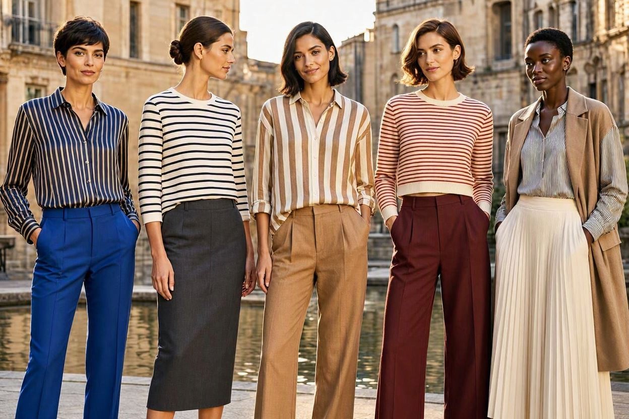 10 Elegant Striped Outfit Ideas and Ways to Wear Stripes 10 Striped Top with Monochromatic Bottoms 10 Elegant Striped Outfit Ideas and Ways to Wear Stripes - 10
