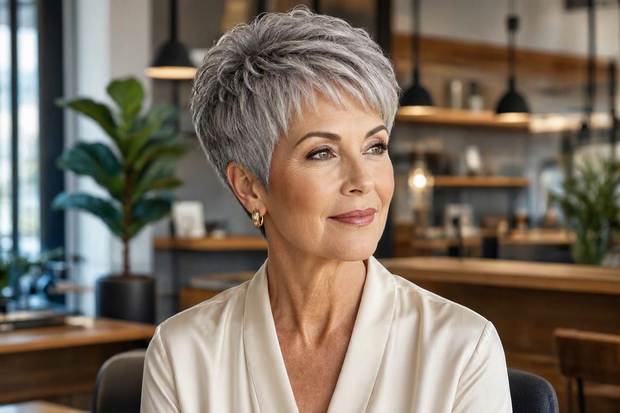 Tapered Gray Pixie With Crown Volume 15 Beautiful Gray Hairstyles that Suit All Women Over 50 - 7