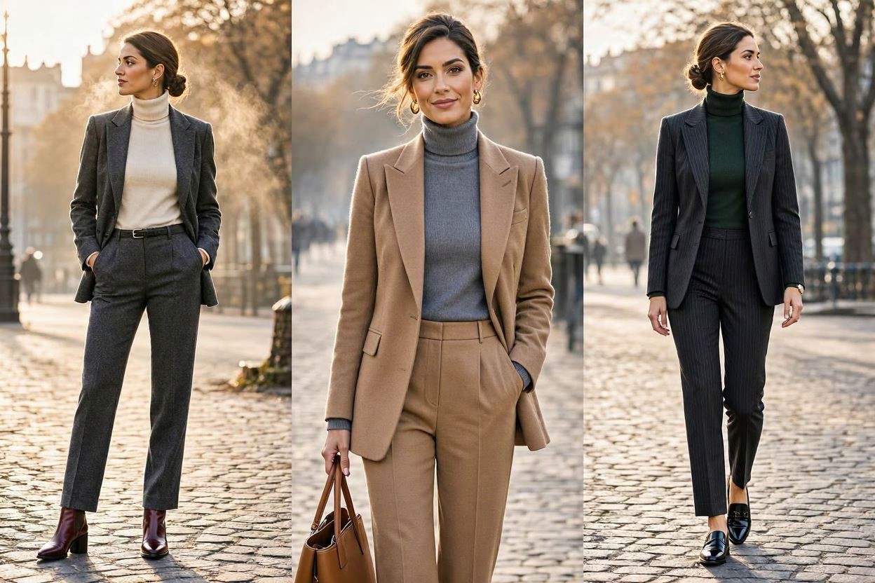 14 Elegant Winter Outfit Ideas for Business Women 3 Turtleneck with a Tailored Blazer and Trousers 14 Elegant Winter Outfit Ideas for Business Women - 3