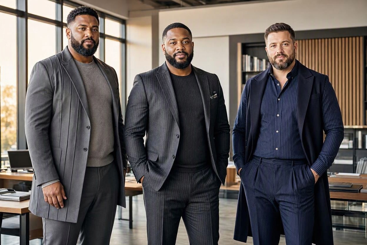 10 Fashion Tips for Plus-Size Men to Wear in Office 5 Use Vertical Lines to Create a Streamlined Appearance 10 Fashion Tips for Plus-Size Men to Wear in Office - 5
