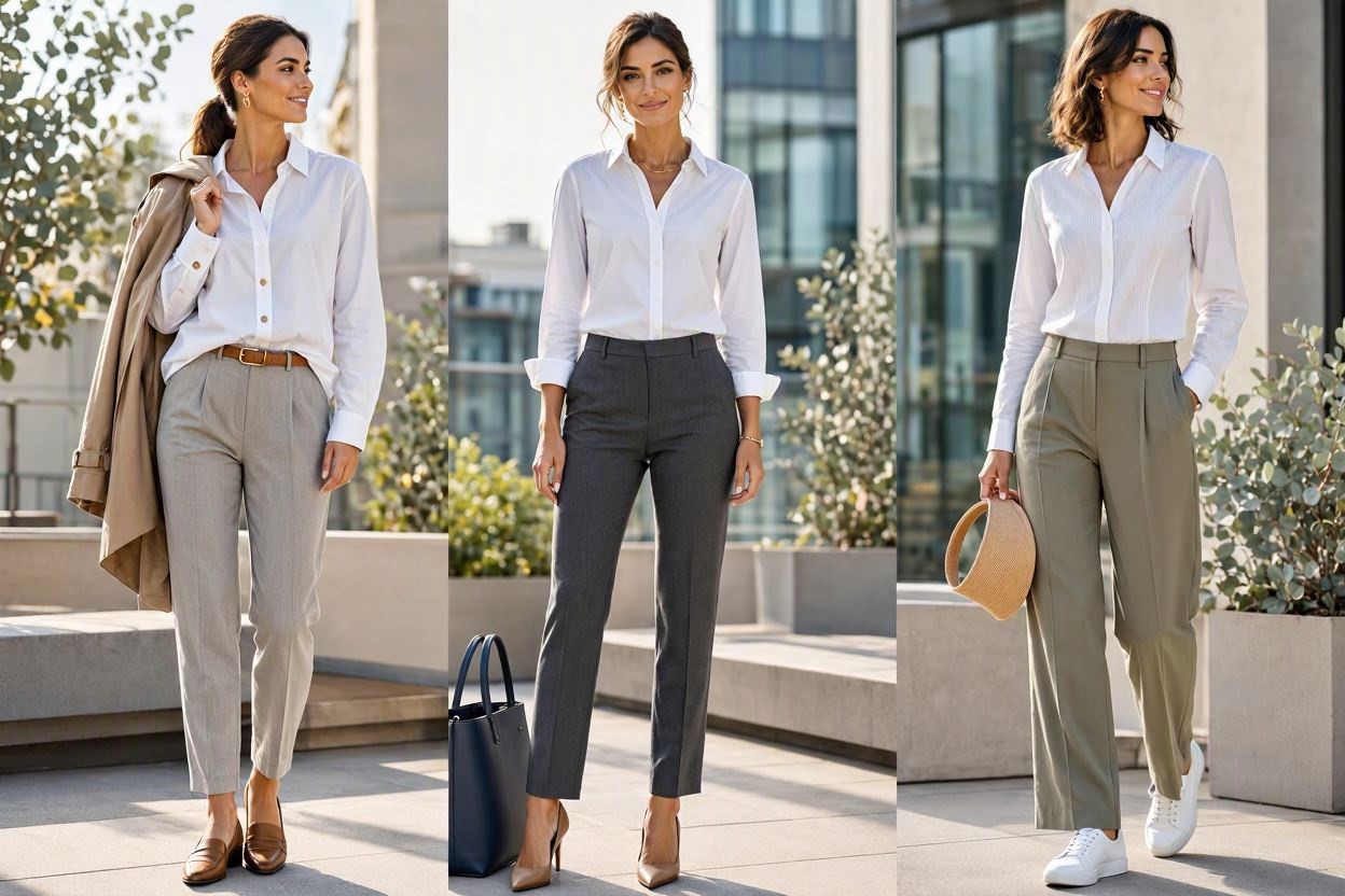 15 Stylish Work Outfit Ideas for Spring & Summer 5 White Button Down Shirt with Tailored Pants 15 Stylish Work Outfit Ideas for Spring & Summer - 5
