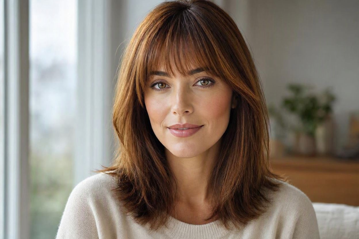 Completely Fashionable Medium Length Hairstyles 14 Wispy Bangs with a Medium Length Cut Completely Fashionable Medium Length Hairstyles - 14