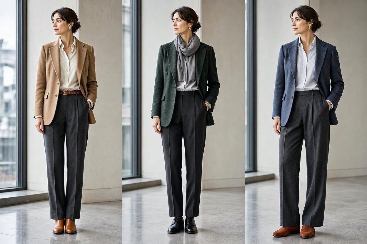 15 Elegant Work Outfit Ideas for Fall & Winter 6 Blazer with Button Down Shirt and Pleated Trousers 15 Elegant Work Outfit Ideas for Fall & Winter - 6