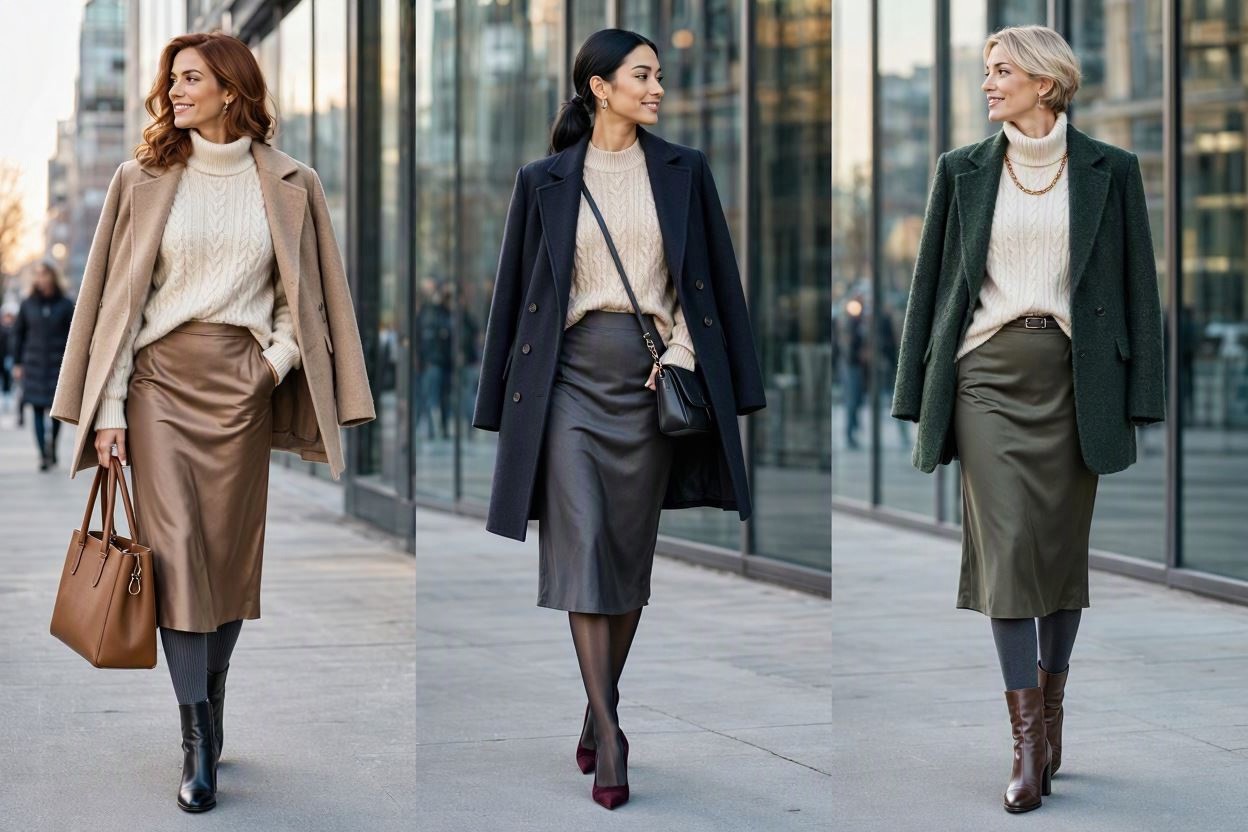 15 Elegant Work Outfit Ideas for Fall & Winter 13 Cable Knit Sweater with Satin Midi Skirt 15 Elegant Work Outfit Ideas for Fall & Winter - 13