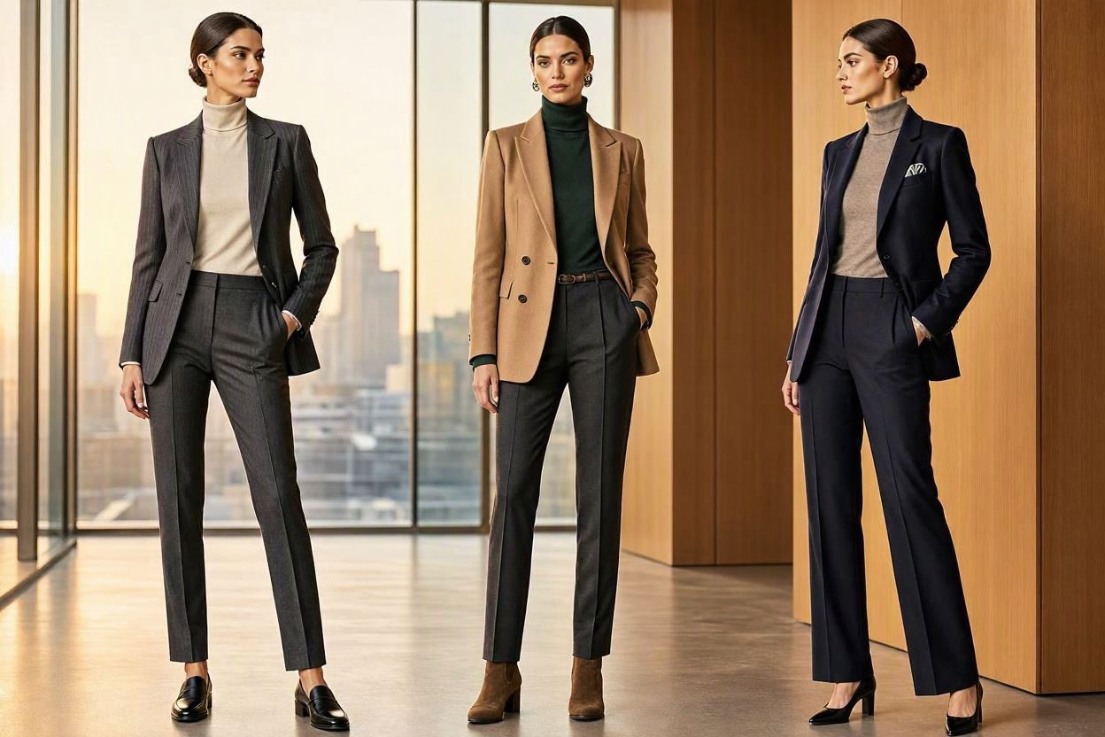 15 Elegant Work Outfit Ideas for Fall & Winter 3 Tailored Blazer with Turtleneck and Trousers 15 Elegant Work Outfit Ideas for Fall & Winter - 3