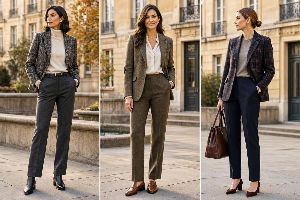 15 Elegant Work Outfit Ideas for Fall & Winter 8 Tweed Blazer with Straight Leg Pants 15 Elegant Work Outfit Ideas for Fall & Winter - 8