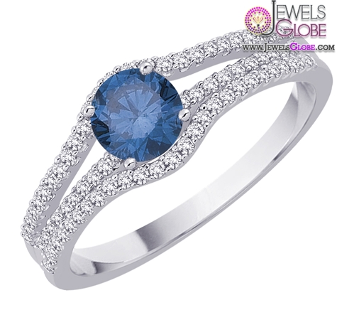 10K White Gold Diamond Engagement Ring with Blue Sapphire