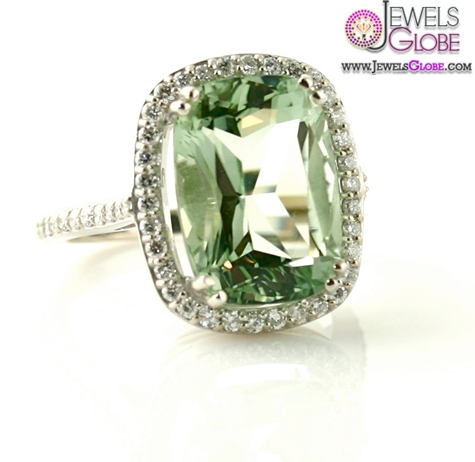 14K Light Green Amethyst Ring Diamond