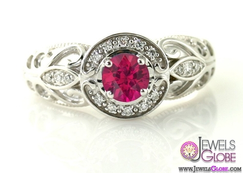 14K Vintage Ruby Ring Diamond Halo Ruby Engagement Ring Custom Art Nouveau