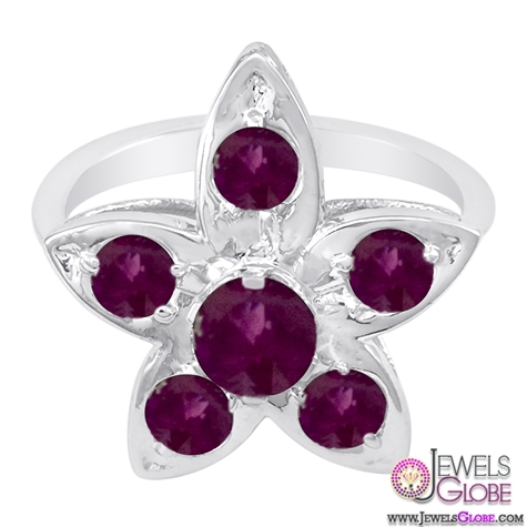 14K-White-Gold-Ruby-Flower-Design-Ring 15 Hottest Designed Ruby Engagement Rings For Women