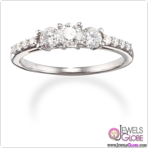14k White Gold Three Stone Diamond Trilogy Engagement Ring