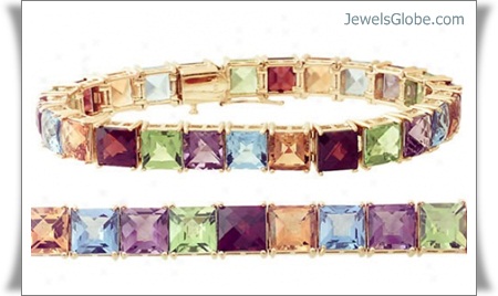 14k gold square gemstone bracelet