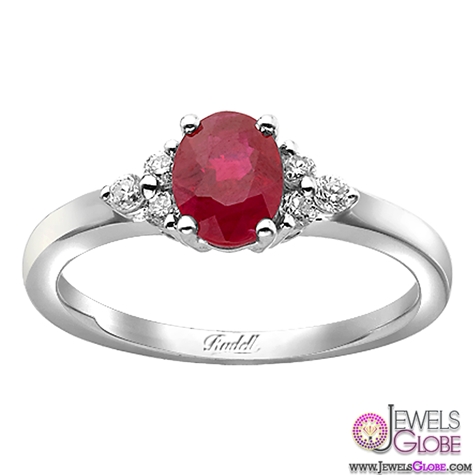 18ct White Gold Oval Ruby and Diamond Cluster Engagement Ring