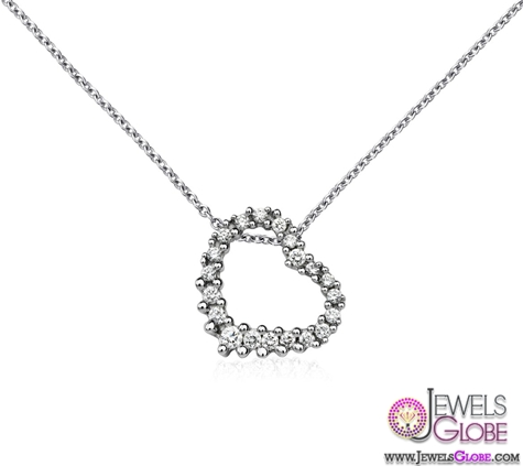18k White Gold Diamond Curved Heart Necklace