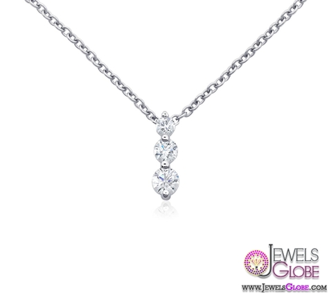 18k White Gold Three Stone Drop Diamond Necklace