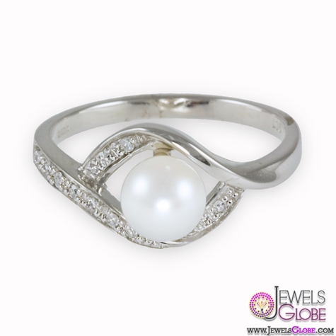 9ct White Gold Diamonds Pearl Ring