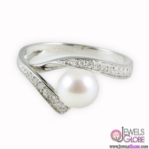 9ct White Gold Diamonds and Cultured Pearl Ring for Sale
