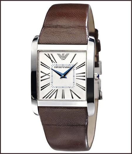 Armani-Women-Brown-Leather-Strap-White-Dial-Quartz-Watch Best 7 Armani Ladies Watches Designs