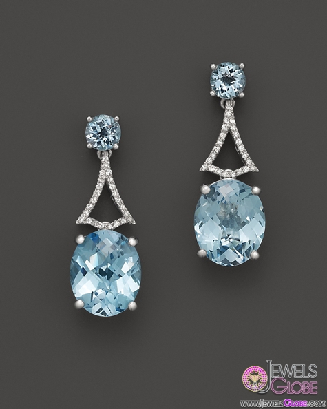 Badgley Mischka Blue Topaz Drop Earrings With Diamonds