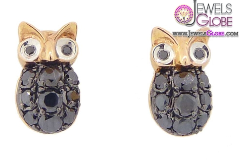 Black Diamond Owl Studs Rose Gold earrings for women