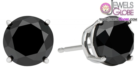 Black Diamond Stud Earrings In Sterling Silver with friction backs