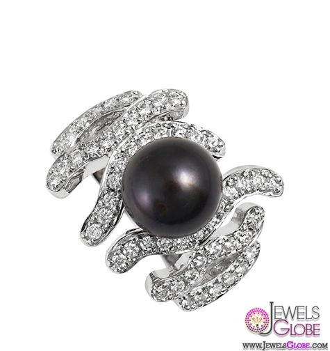 Black Pearl and Diamond Cocktail Ring for sale