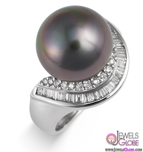Black Pearl and Diamond Cocktail Ring