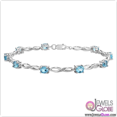 Blue Topaz Infinity Bracelet 3.0 Carat (ctw) with Diamonds in 10K White Gold