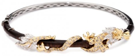 Borgioni Ebony Wood Diamond Dragon Bangle Bracelet