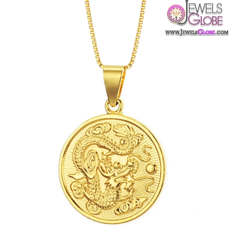 Brand new design 18K gold necklace Circular dragon pendant